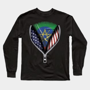 Ethiopian Flag  Ethiopia Flag American Flag Zip Down - Gift for Ethiopian From Ethiopia Long Sleeve T-Shirt